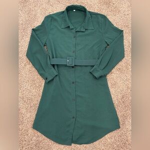 Elegant Green Belted Shirt Dress